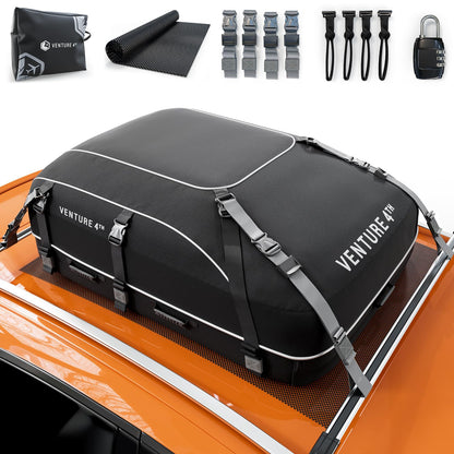 VENTURE 4TH Rooftop Cargo Carrier - 21 Cubic Feet Waterproof Car Roof Cargo Bag with Tie-Down & Compression Straps, Fits Most Vehicles with or Without Roof Racks, Sidebars & Crossbars