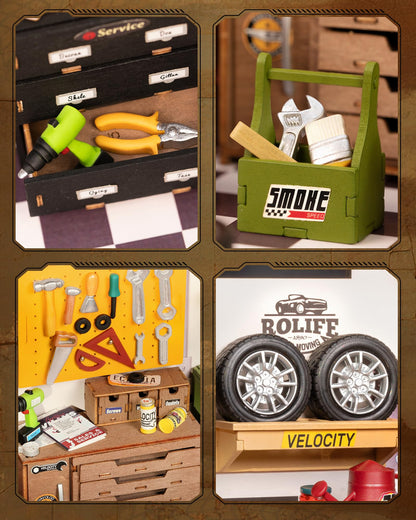 Rolife DIY Miniature House Kit Garage Workshop, Build 1/20 Mini House Building Kit with LED Craft Kits for Aduls Gifts for Him Her