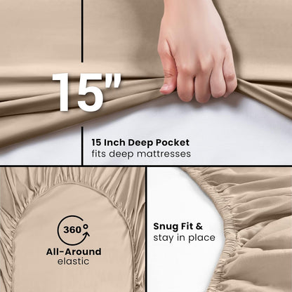 Utopia Bedding Twin Fitted Sheets - Soft Brushed Microfiber - Deep Pockets - Bulk Pack of 2 (Beige)