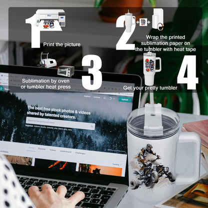 sweet grain Sublimation Tumblers 40 oz with Handle(4 Pack) - Stainless Steel Double Wall Vacuum Insulated Large Tumbler Bulk with Removable Handle and Straw - Black & White Handle