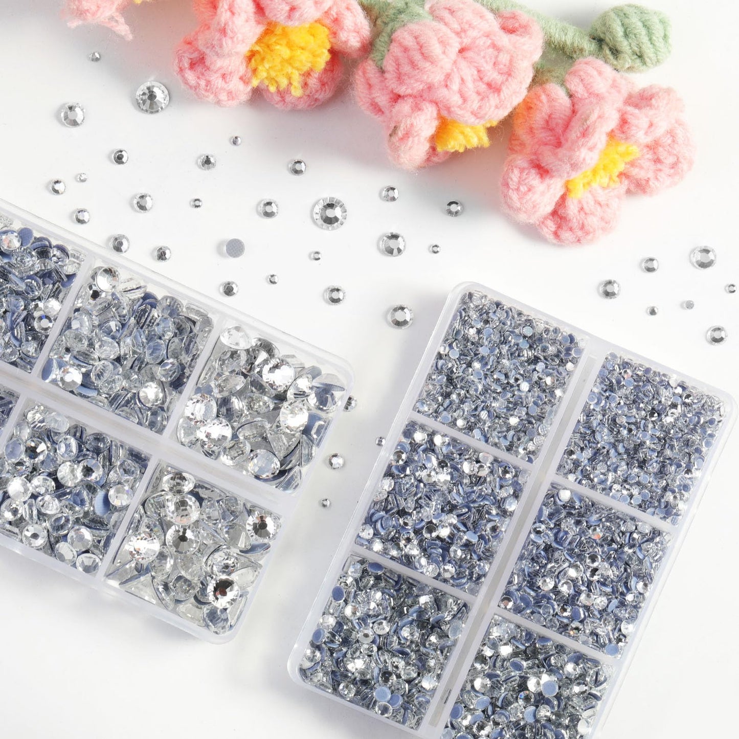 BEADSLAND Hotfix Rhinestones, 6080PCS Clear Rhinestones for Clothes Crafts Mixed 6 Sizes with Wax Pencil and Tweezers Kit, SS6-SS30, Crystal