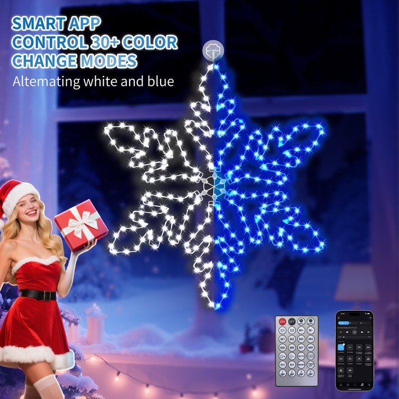 LiuZpatial Led Snowflake Lights Outdoor, 36" 219 LED Smart Blue White Snowflake Christmas Lights with APP Remote Control Timer Music Sync, Metal Frame & Removable for Christmas Window Decorations