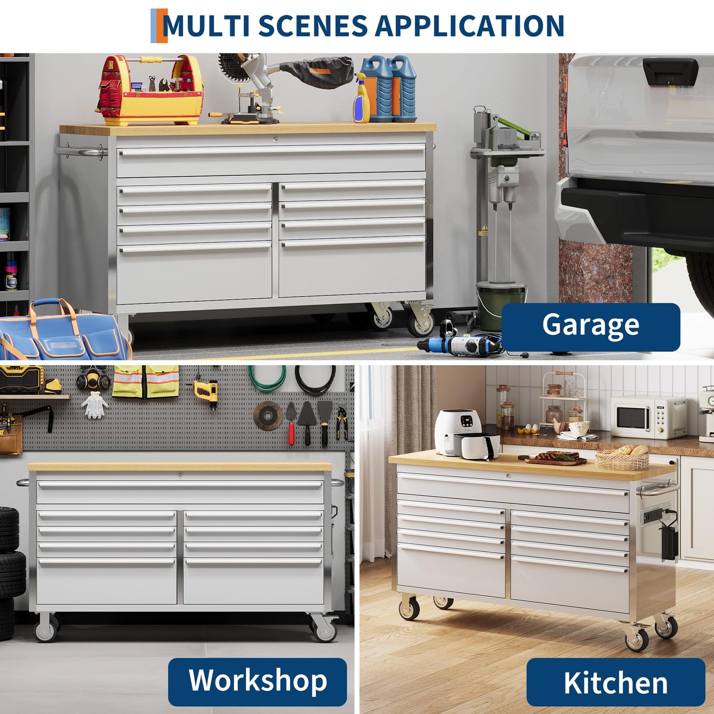 GarveeTech 61 in Tool Chest, Tool Box Mobile 9 Drawers Storage Rolling Cabinet with Wheels Lock Key Locking System Drawer Liners for Garage Warehouse Repair Shop