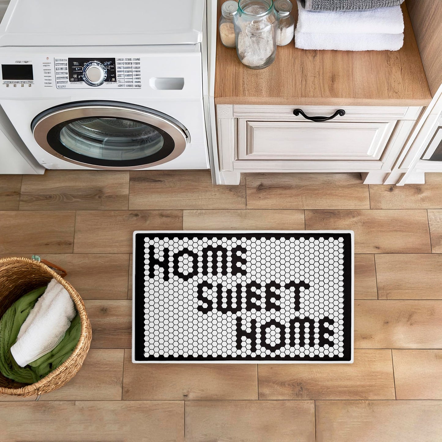 Stupell Industries Sweet Home Mosaic Pattern Plush Bathroom Mat & Bath Rug, Soft Quick-Dry Non-Slip Bathroom Rug with Recycled Foam Cushion, Geometric Tile Pattern Design by Elizabeth Medley, 18"x30"