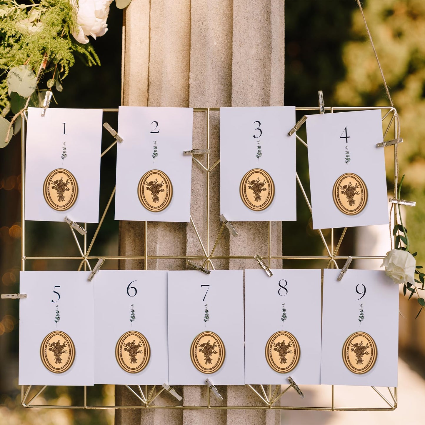 UNIQOOO Wax Seal Stickers -Vintage Photo Frame Floral Bouquet Wedding Invitation Envelope Seal Stickers, 50 Pcs Self-Adhesive Antique Gold Stickers, Perfect for Invitation, Christmas, Gift Wrapping