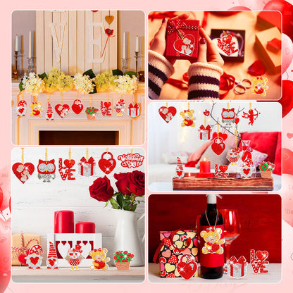 Inbagi 15 Pcs Valentine's Day Diamond Painting Keychains Kits with Tools Love Heart Painting Keyrings 5D Gnome Diamond Art Keychain Ornaments for Valentine's Day DIY Crafts Wedding Decor