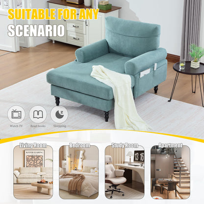 KEIKI Chaise Lounge Chair Indoor, Oversized Accent Chenille Armchair with Storage, Leisure Sleeper Single Sofa Side Chair, Corner Recliner Arm Chairs for Living Room Reading, Easy Assembly, Mint Green