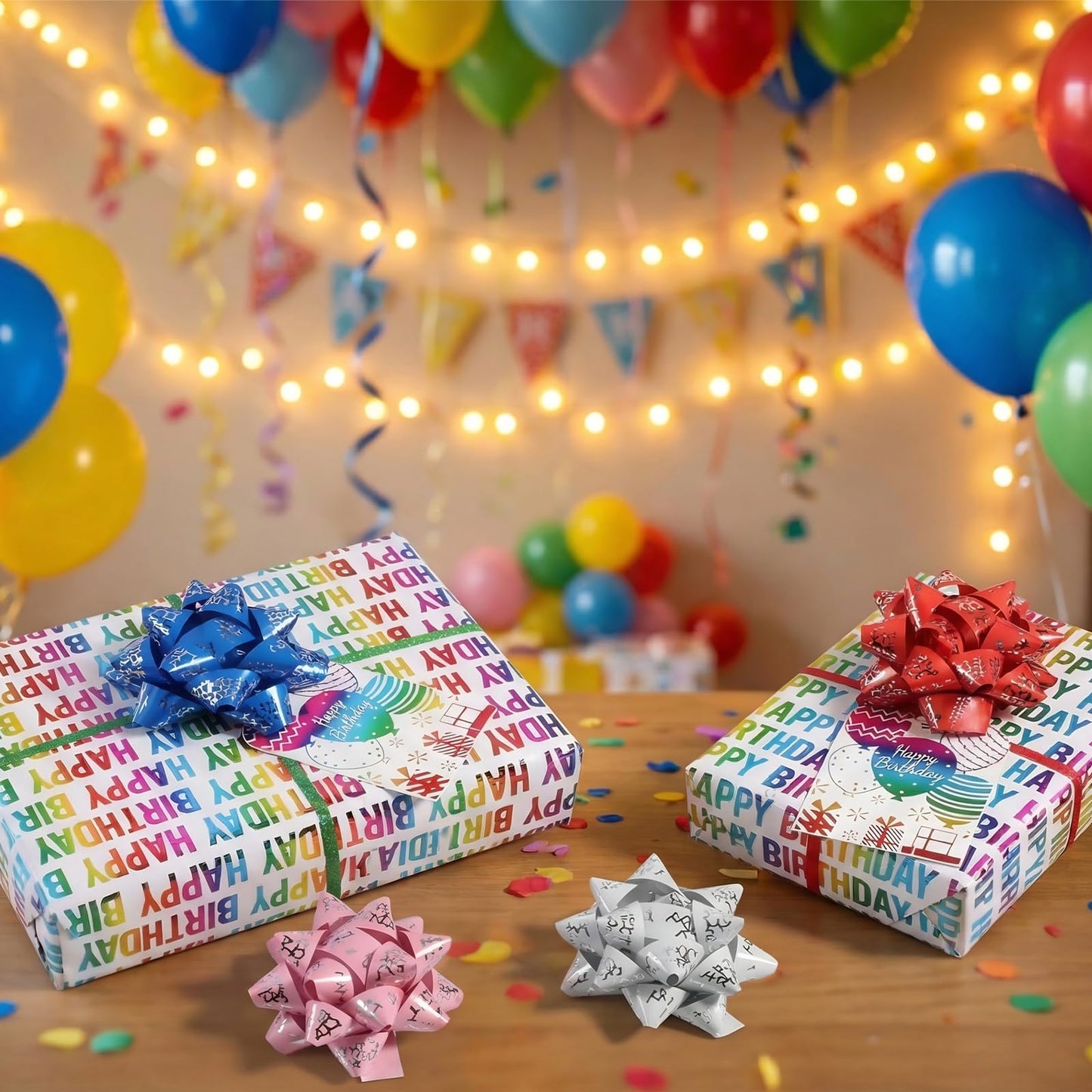 TIADYBOW Birthday Wrapping Paper Set 17" With Curling Ribbon,Gift Bows,Gift Tags Recyclable Gift Wrapping Birthday Baby Shower Handmade(16.5feet)