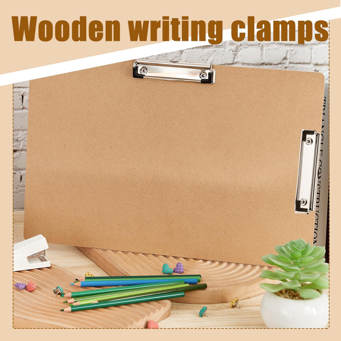 Henoyso 4 Pcs 11 x 17 Clipboards Wooden Lap Boards with Low Profile Clip Double Clip, Extra Large Landscape Hardboard Drawing Boards Horizontal Brown Clipboard for Drafting Board & Sketch Board Use