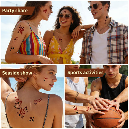 Gabizafia 136 PCS Henna Tattoo Stencil Kit, 6 PCS Ink Brown Black Cherry Red Henna DIY Face Body Art Mehndi Henna Stencils Skin Painting Tattoos Kit for Adult Women Men Bridal Wedding Ramadan Party