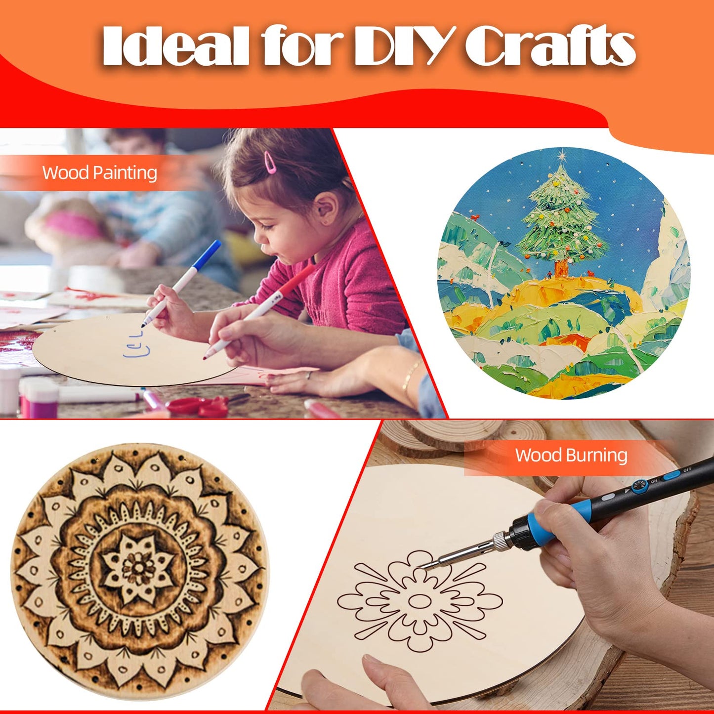 6 Pcs 18 Inch Wood Circles for Crafts Unfinished Round Wood Discs Blank Wooden Rounds Slices Round Wooden Door Hanger Signs with Bows, Twine and Glue Points for DIY Craft Holiday Decor,5 mm Thick