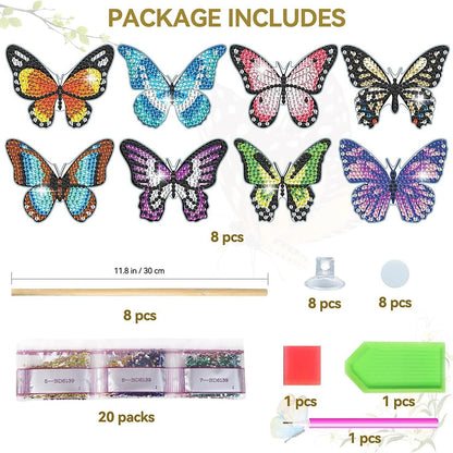 BEAUTYMEHNDI STORE 8 Pack Diamond Art Butterfly Plant Stakes – DIY Mini Diamond Painting Kit for Adults, Garden Decor, Partial Drill Jewel Art, Small Craft for Indoor & Outdoor Plants Adult