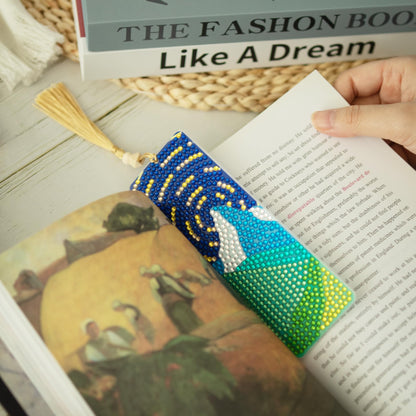 SWATOM 6 Pcs 5D Diamond Painting Bookmarks Sun & Moon Nature Acrylic Diamond Art Bookmark with DIY Painting Kits Tassels & Wood Beads Pendant Rhinestone Bookmarks