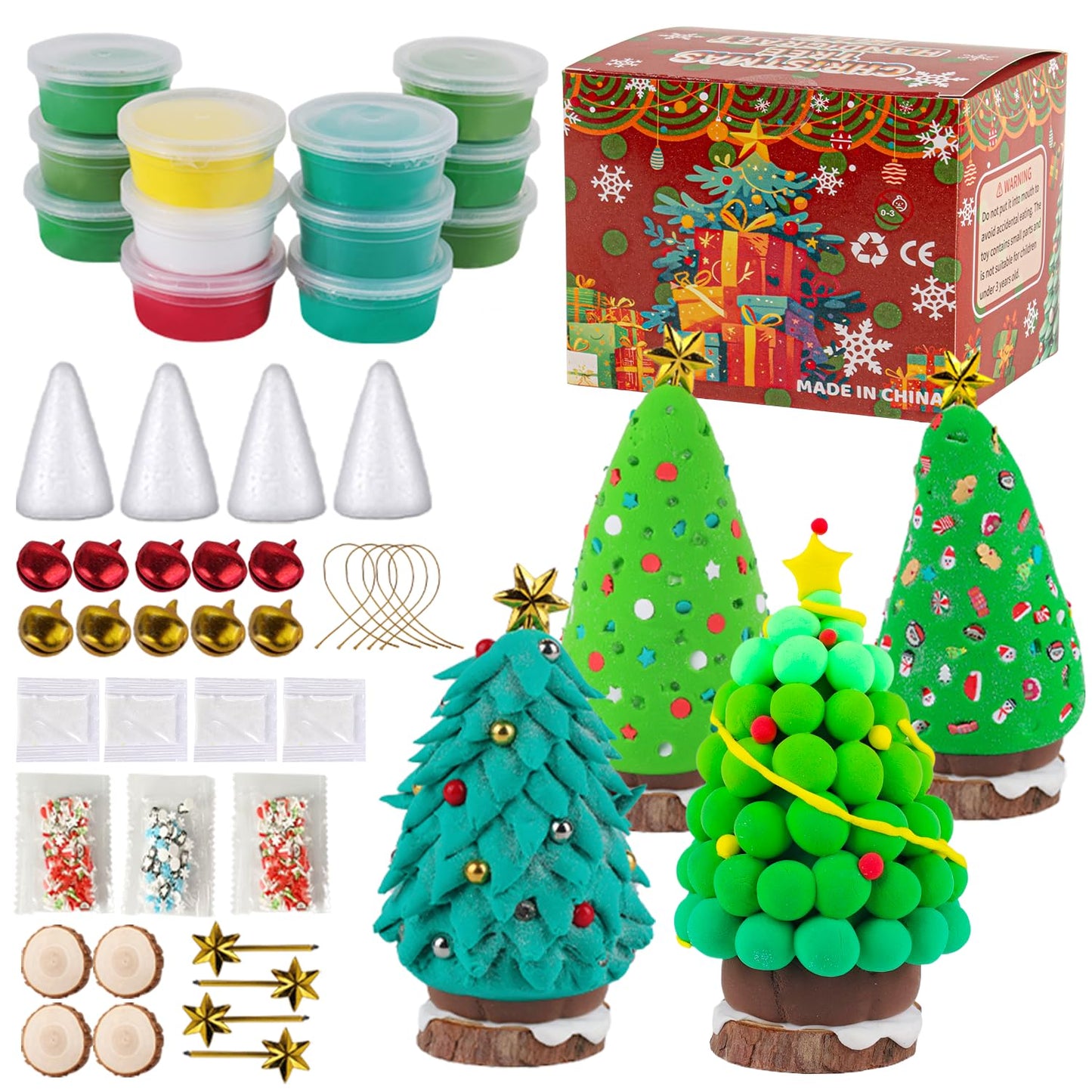 LAHAND Christmas Trees Crafts Sets，Air Dry Clay Kits for Kids，Modeling Clay Christmastree DIY Sets,Christmas Stocking Stuffers Perfect for Winter Children's Holiday Party Decoration Gifts