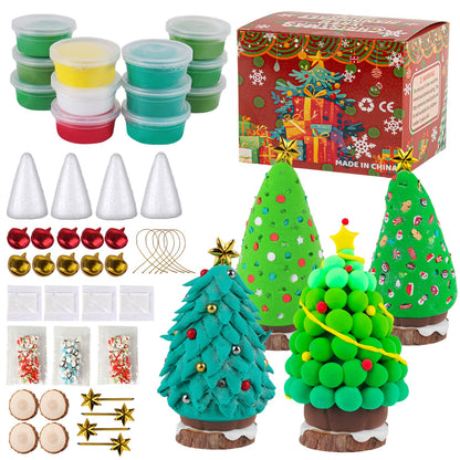 LAHAND Christmas Trees Crafts Sets，Air Dry Clay Kits for Kids，Modeling Clay Christmastree DIY Sets,Christmas Stocking Stuffers Perfect for Winter Children's Holiday Party Decoration Gifts