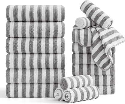 18 Set, 6 6 6 Set Smuge Pcs Bath Towel Include Bath Towel Sheets, Hand Towels and Washcloths - Highly Absorbent Quick