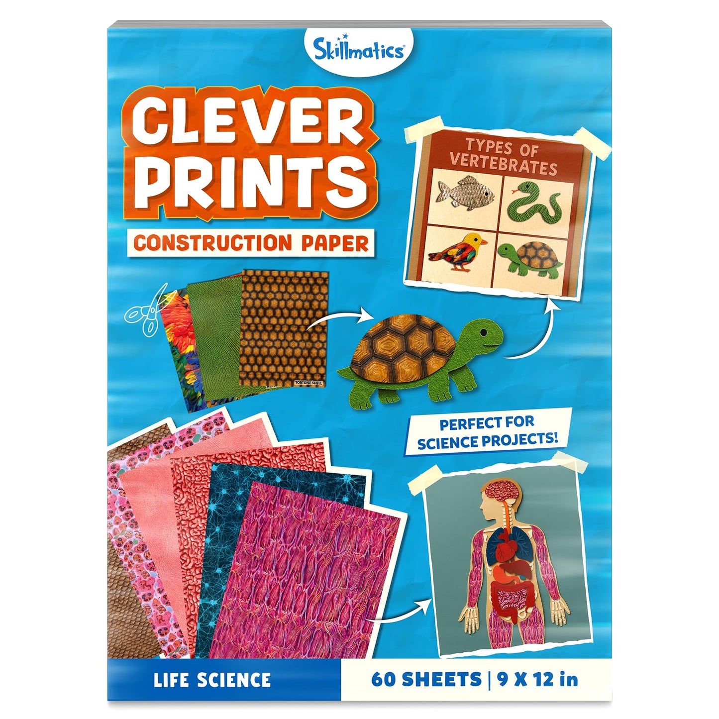 Skillmatics Life Science Construction Paper for Kids - 60 Double-Sided Printed Sheets (9x12), Patterned Craft Paper for Art Projects, Science Activities, DIY Crafts, Scrapbooking & School Supplies