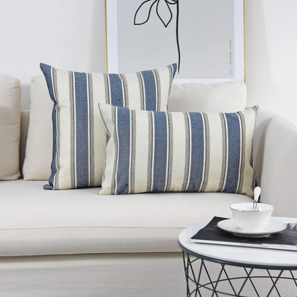JOJUSIS Farmhouse Stripe Throw Pillow Covers, Pack of 2, 20 x 20 Inch, Blue