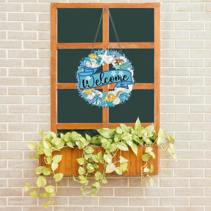 Muzagroo Art Welcome Sign Diamond Art Kits for Adults, 5D Diamond Hanging Ornament Kits for Front Door, DIY Special Shaped Diamond Dot Kits, Home Porch Crystal Hanging Pendant Ornament (Welcome)