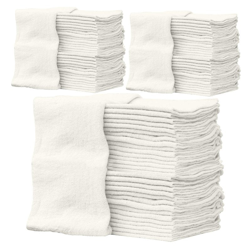ZUPERIA Cotton Shop Towel – Multipurpose Cleaning Cloths (14" x 12" - Pack of 150 - White) Reusable Shop Rags for Automobiles, Industrial, Restaurants, Garage, and Homes
