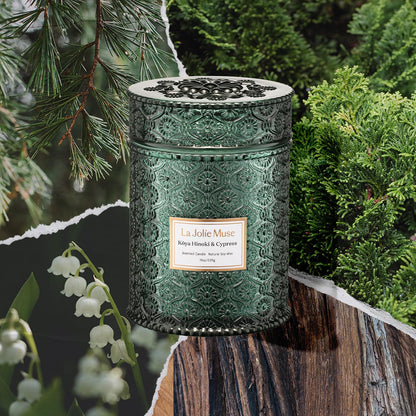 LA JOLIE MUSE Kōya Hinoki & Cypress Candle | Pine, Hinoki & Cedarwood | 19 oz Wooden Wick Soy Candle | 90-Hour Burn | Daily Relaxation & Cozy Ambiance