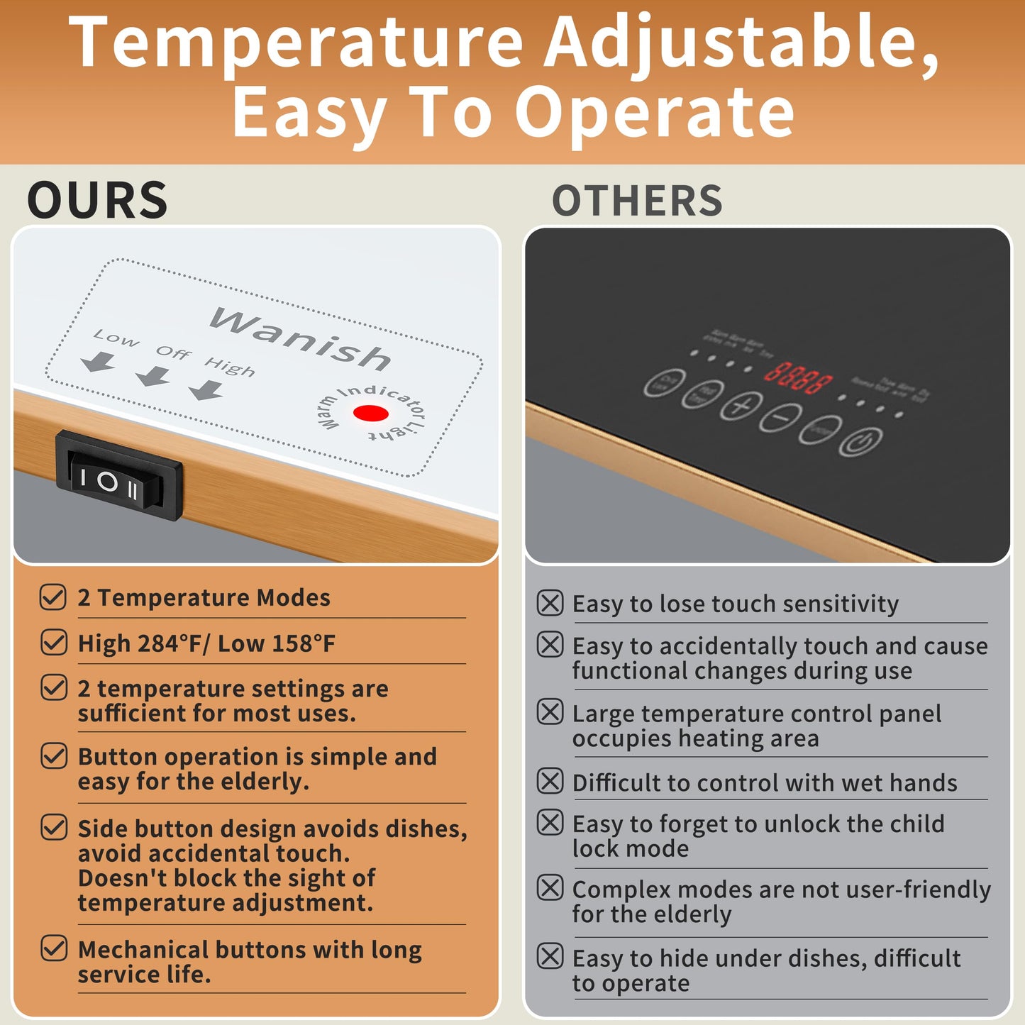 Electric Warming Tray (Extra Long 47.24”x11.81”)，Food Warmers for Parties Buffet & Gathering, Tempered Glass Warming Mat for Food with Adjustable Temperature Modes, White Chafing Dishes