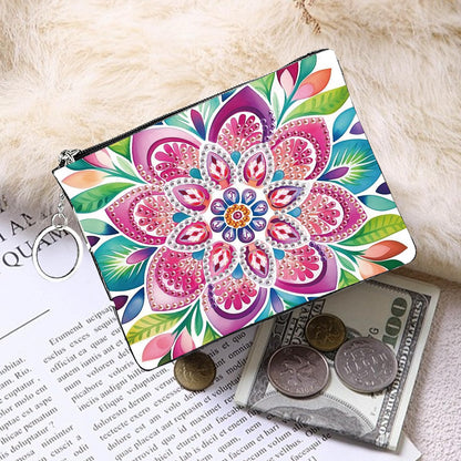 JZHYOAN Flower Diamond Painting Coin Purse for Women Mandala Gem Art Coin Pouch Mini Storage Bag for Cards Keys Lipsticks DIY Diamond Art Purses and Wallets Handbags Wallet Keychain with Zipper Craft