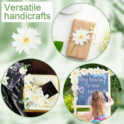 TKNOUS White Flower DIY Graduation Cap Decorations - Artificial Flower Heads, 3D Butterfly & Alphabet Letter Stickers, Glitter Paper for Art DIY Hat Grad Cap Topper