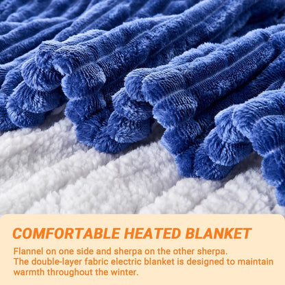 Qieryun Heated Blanket Electric Throw, Soft Flannel Heating Blanket with 8 Hours Auto Off 10 Fast Heating Levels Machine Washable Sherpa Heated Blanket with Overheating Protection