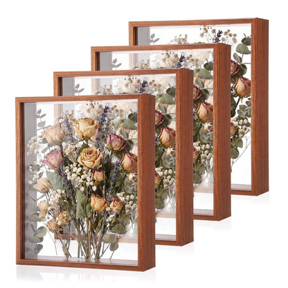 Wenqik 4 Pack 8 x 10 Shadow Box Frame Transparent Shadowbox Display Case Wood Deep Picture Frame with Soft Felt Back for Photos Dried Flowers Memorabilia Handicrafts Keepsake(Walnut)