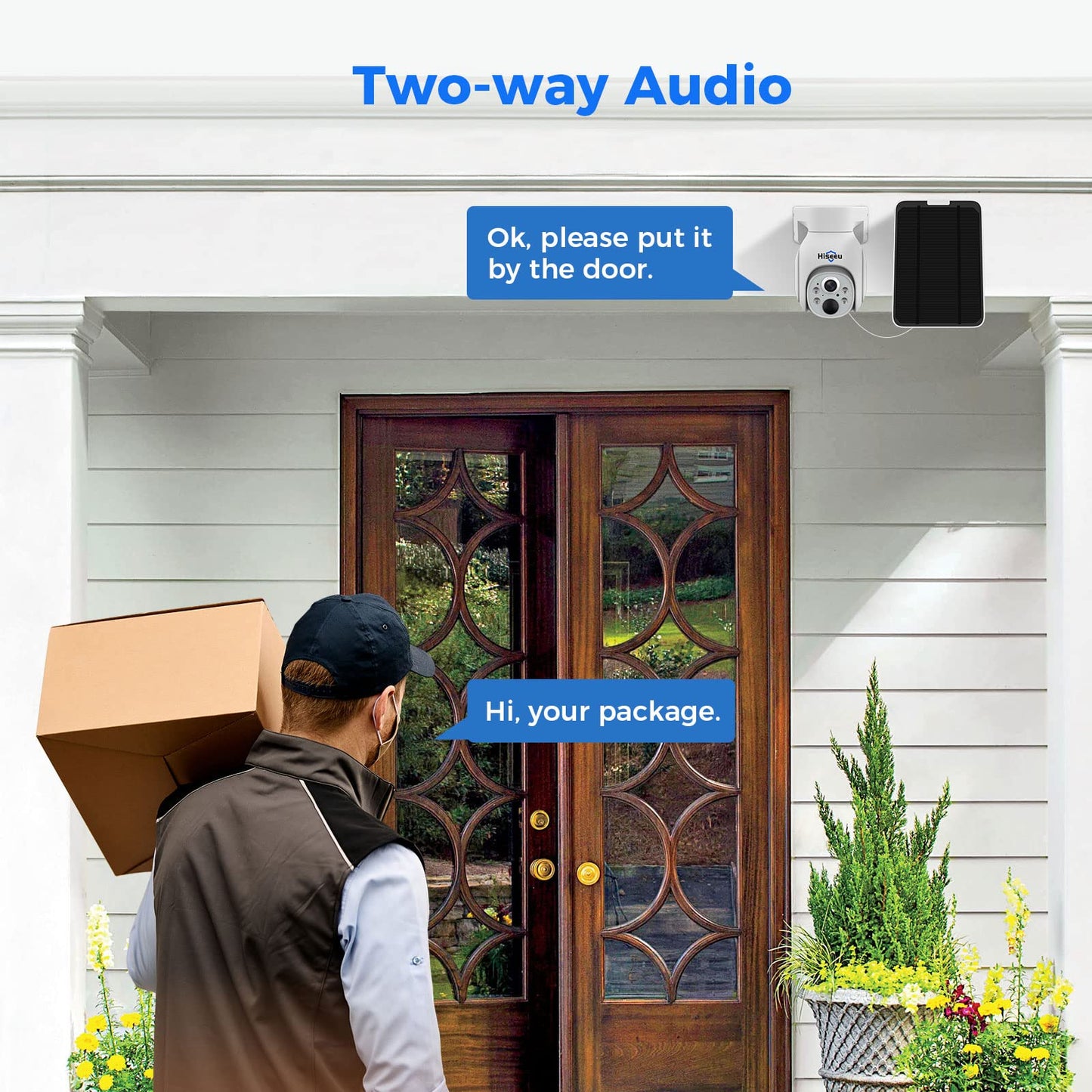 Hiseeu Solar Security Camera, 2PCS 4MP Wireless WiFi Camera Outdoor, PTZ 360° View, PIR Motion Detection, Color Night Vision, IP66, 2-Way Audio, 2.4G WiFi, No Monthly Fee