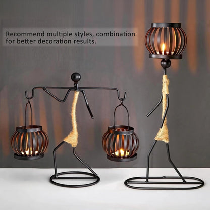 Candle Holder Decor for Centerpieces, Tea Light Candle Holder for Home, Bar, Restaurant, Hotel Dinning Table Decor, Handmade Iron Craft (Style B)