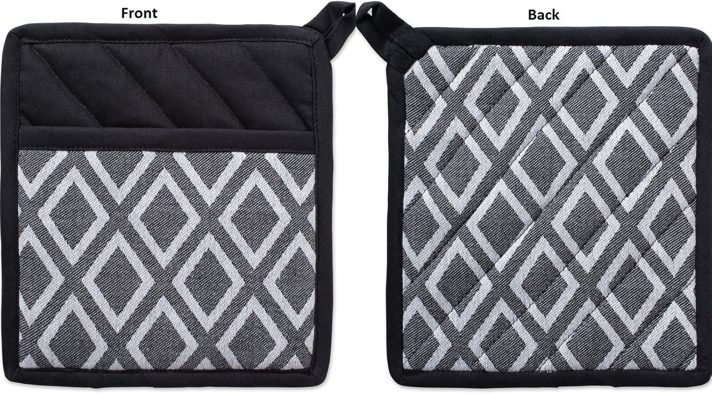 DII Kitchen Essentials, Black & White Diamond Collection Potholder Set, 2 Piece