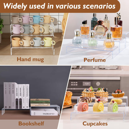 Aminigram Large Acrylic Display Risers, 2 Set - 6 Pack (12”L~11.6”L~11.2”L) Collectibles Display Shelf, Acrylic Risers Display Stands for Show Figures, Cupcake, Perfume, Jewelry, Toys