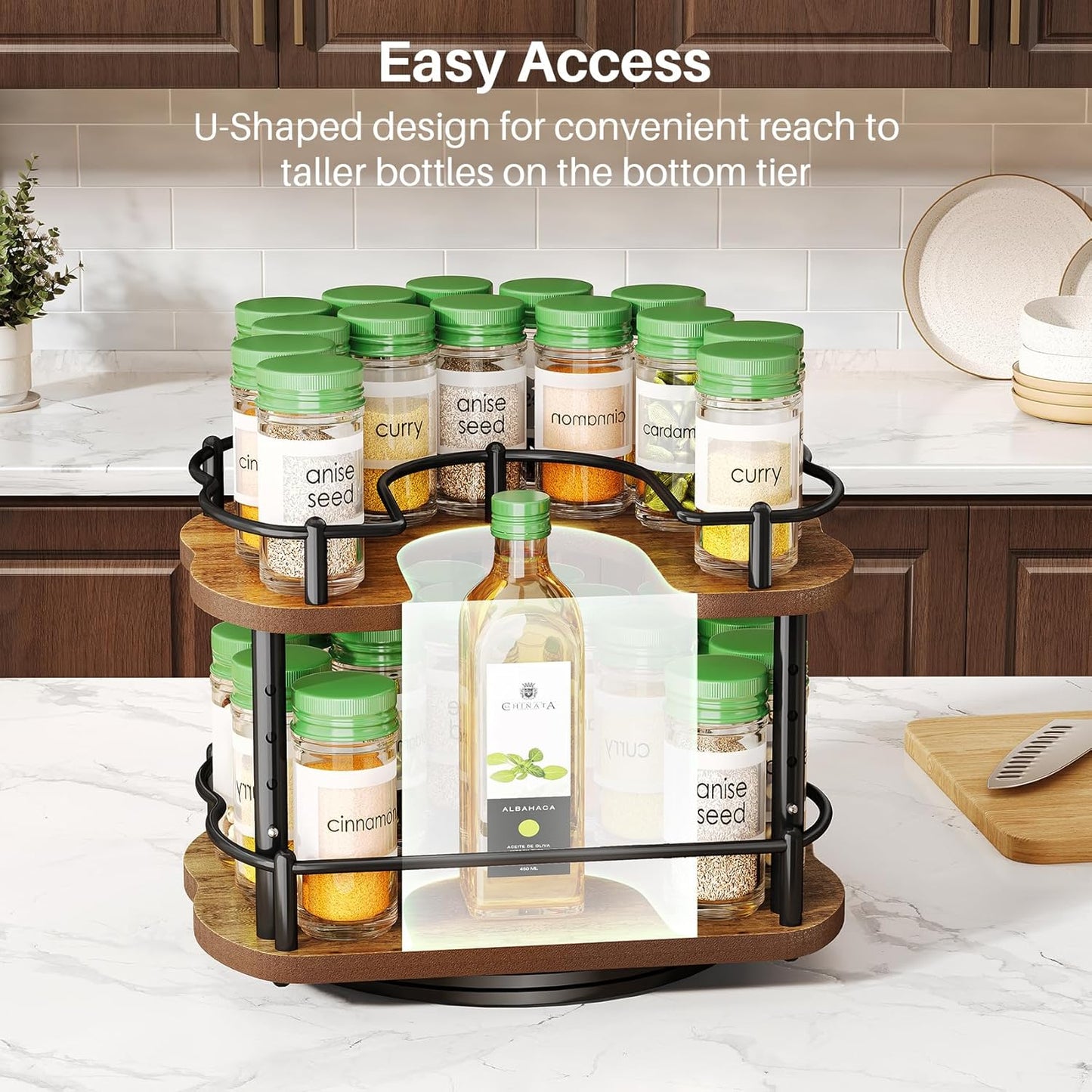 11 inches, 10.5 inches Spice Rack Organization for Cabinet - Height Adjustable Rotating Lazy Susan Organizer, Spice