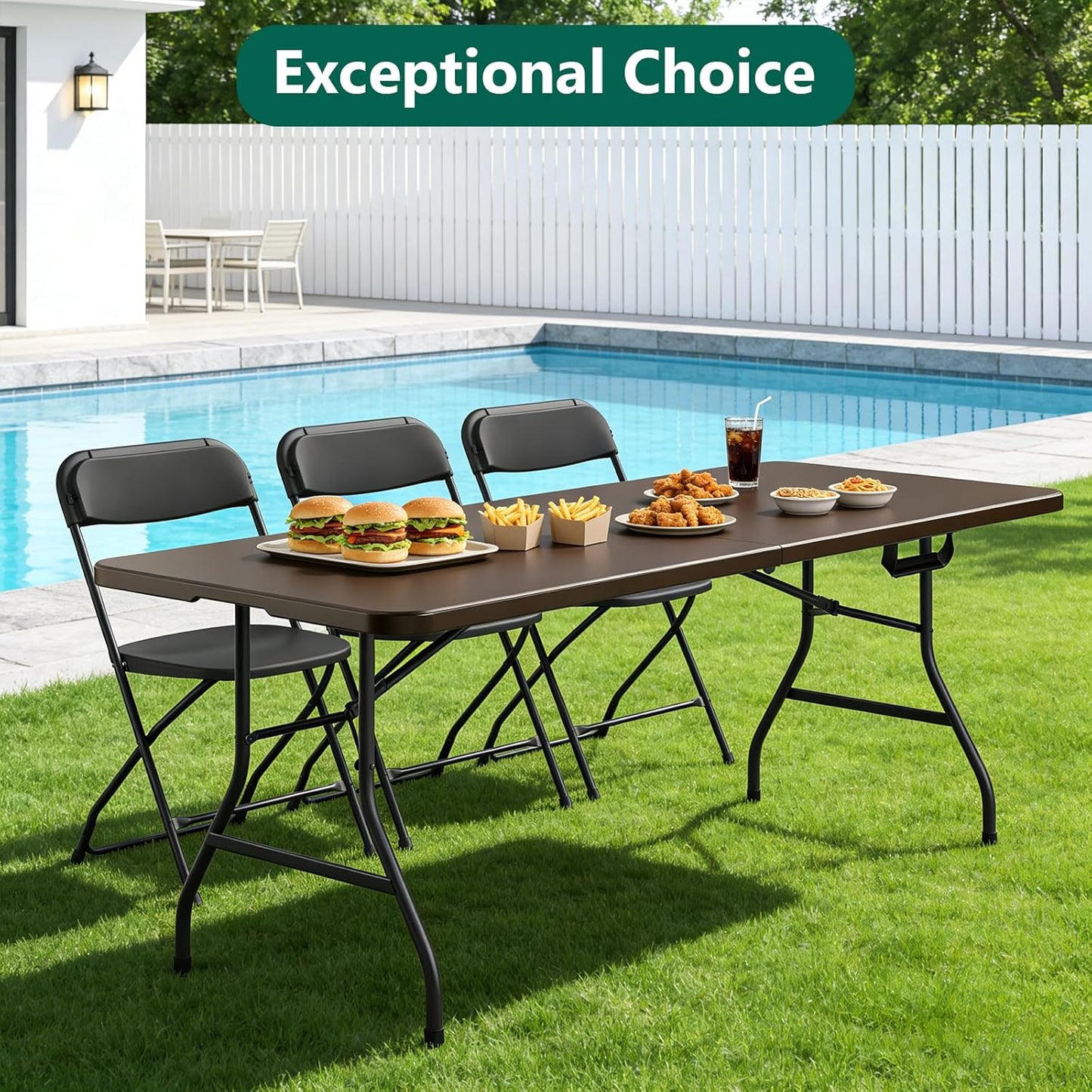 6ft Folding Table, Foldable Picnic Table Portable Table for Indoor Outdoor Use Heavy Duty Plastic Table Camping Table