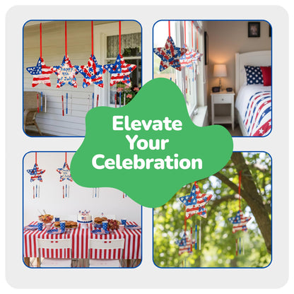 ArtCreativity Patriotic DIY Wind Chime Kit for Kids - 9 Pack - Wooden Wind Chime Set with Paint Kit, Rhinestone Flower Stickers, 105 Stickers, and More - July 4th Arts and Crafts for Kids 3 and Up