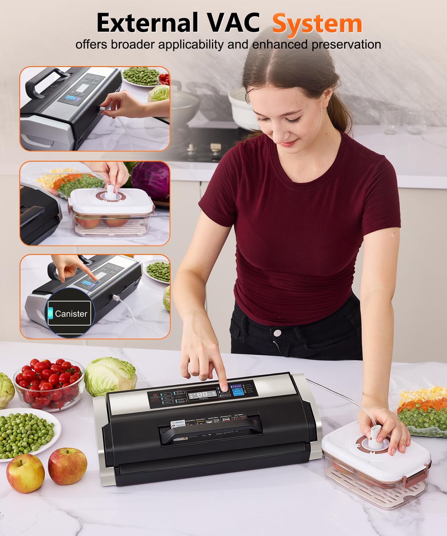95KPa Vacuum Sealer Machine- Fully Automatic Commercial Food Sealer with 10-in-1 System, Double Heat Seal, Easy-Lock Handle & Built-in Cutter, Includes 1 Roll + 15 Bags (Black Silver)