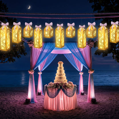 Renbuzhu 15PCS Princess Party Decorations Gold Sun Lanterns Centerpieces with LED Lights Ribbon for Girls Birthday Table Decor (Batteries Not Included)