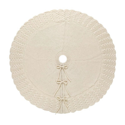 Aeranto Ivory Knitted Christmas Tree Skirt, Cozy Cable Knit Design with Scalloped Edge and Ties, Rustic Farmhouse Holiday Décor for Christmas Tree Base(Ivory, 36")