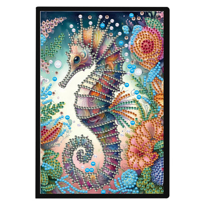 JISHSHAY Diamond Art Notebook Journal Diamond Painting Note Book Gem Art Sketchbook Gem Painting Diary Mosaic Kits for Adults Blank Notebook with Special Shaped 14.5×21cm/5.7×8.26in Sea Horse
