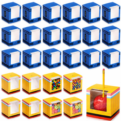 Eaasty 120 Pack Back to School Gifts Boxes Bulk Candy Treat Boxes for Students 4" Pencil Crayon Pattern Box with Clear Window for Back to School Classroom Parties Halloween Favors