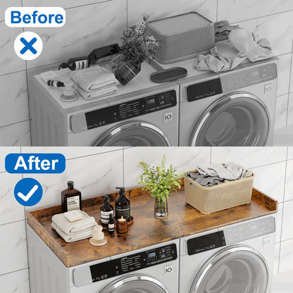 efluky Washer Dryer Countertop, Wood Countertop with Edge Rails for Laundry Room Organization and Storage, Washer Dryer Topper for Laundry Room, 27.5" x 54" Rustic Brown