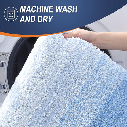 OLANLY Microfiber Bath Rugs - Extra Soft & Absorbent | Quick Dry, Washable 24x16 Light Blue Mat