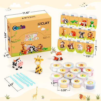 Air Dry Clay Kits -12 Boxes Modeling Magic Clay for Kids,Animal Theme Molding Clay Art Crafts DIY Set,Ultra Light & Soft, with Sculpting Tools & Tutorials,Gifts for Girls & Boys