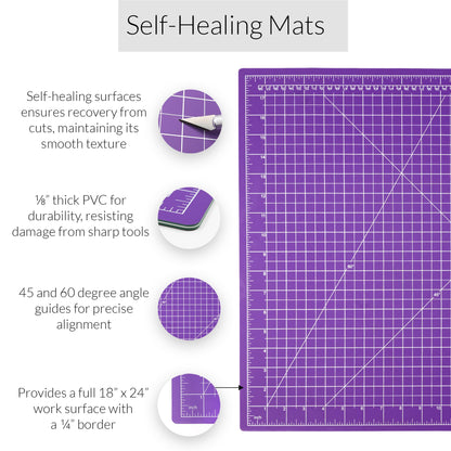 Breman Precision 18x24 Inch Self Healing Cutting Mat – 2-Sided 5-Ply PVC Purple/Gray Cutting Mats for Crafts, Sewing, Quilting & DIY Projects with Durable Non-Slip Surface and Precise Grid Lines