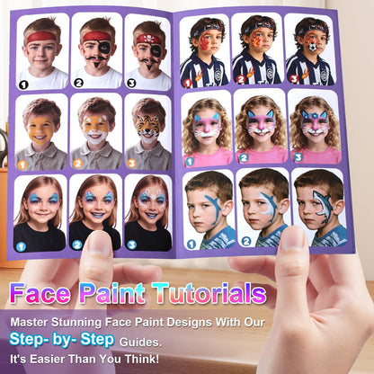 Fenmay Face Painting Kit for Kids - 42 Colors, Non-Toxic and Hypoallergenic, Stencils, Book, Brush, Sponge, and Professional Face Paint Makeup Palette- Safe and Easy to Use