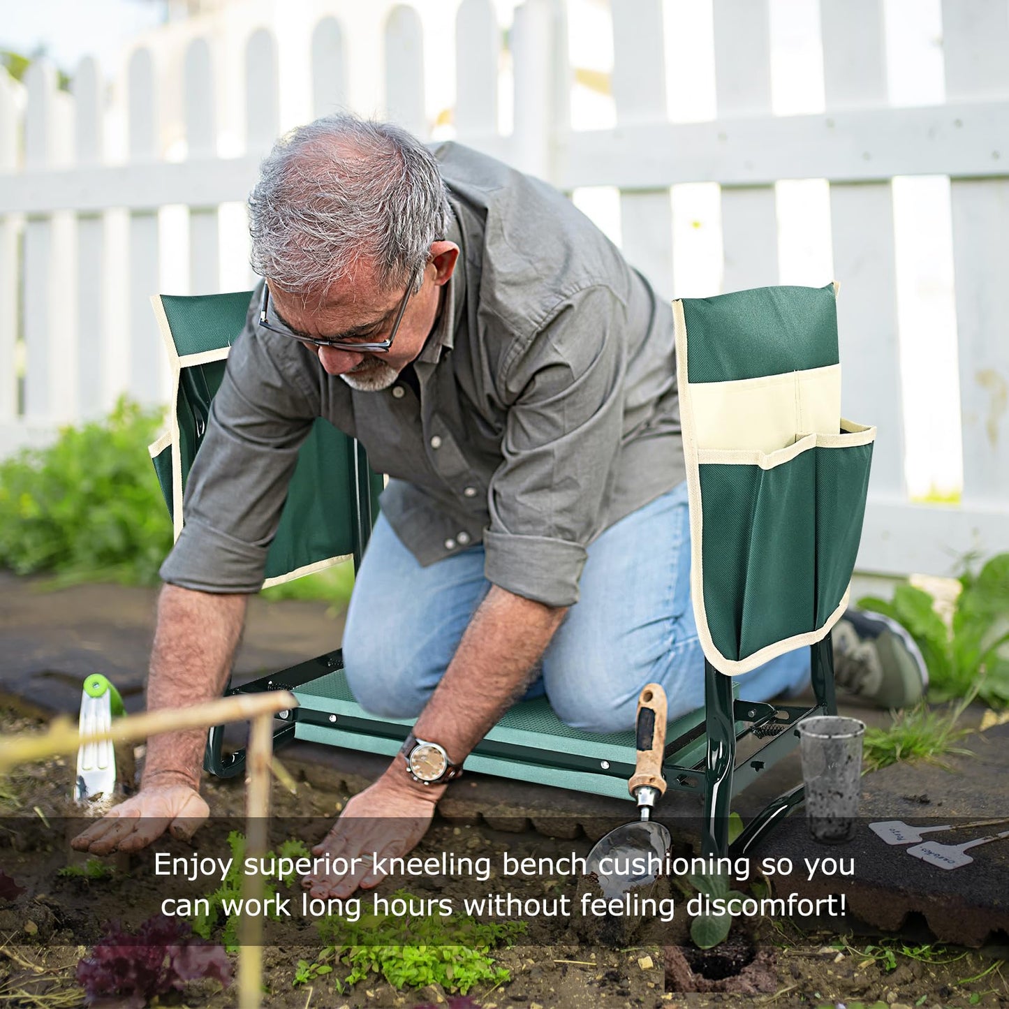 KVR Upgraded Garden Kneeler and Seat with Thicken & Widen Soft Kneeling Pad,Heavy Duty Foldable Gardener Stool with 2 Tool Pouches,Gardening Gifts for Women Mom Men Seniors¡­…