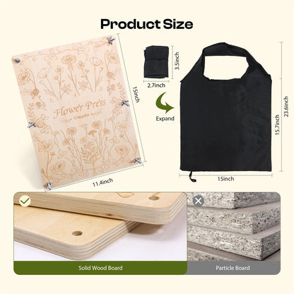 Caydo Extra Large Flower Press Kit, 15"x11.4" 4 Layers Wooden Flower Pressing Kit for Adults - Pressed Flowers, Herbs & Leaves, DIY Wedding Bouquet Flowers Preservation for Frame Bookmark Scrapebook