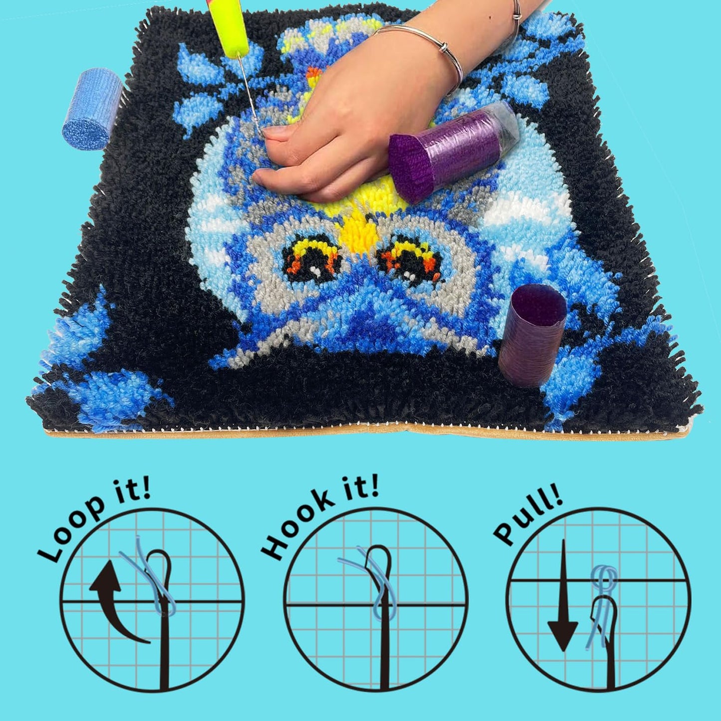 Puzamen Latch Hook Rugs Kits for Adults Beginners, 13inch Small Latch Hook Rug Making Kit with Precut Yarns Coded Canvas